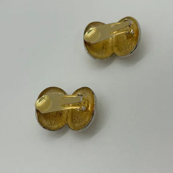 Vintage Gold Tone Double Faux Pearl Clip-On Earrings Retro 80s Statement Cabocho - Picture 5 of 13